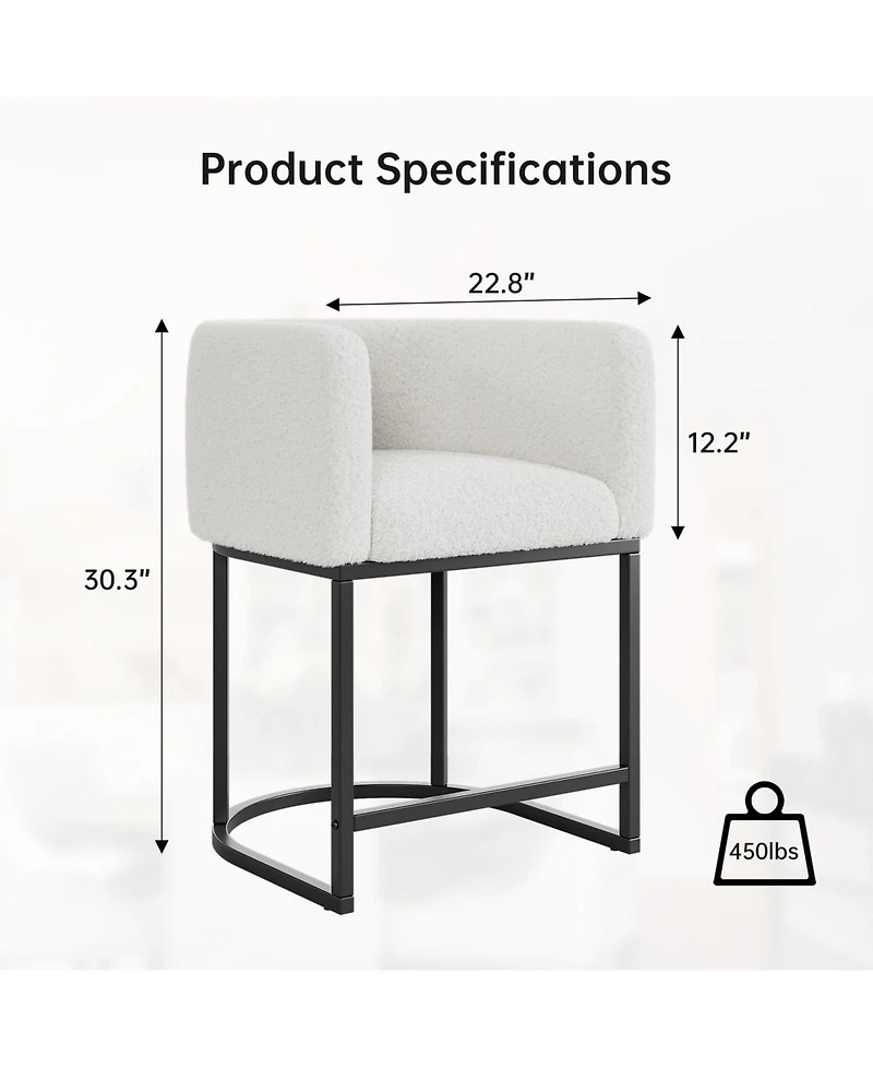 homfan Set of 4 Counter Height Bar Stools - Modern Upholstered Chairs with Back and Arms, Metal Frame for Kitchen Island or