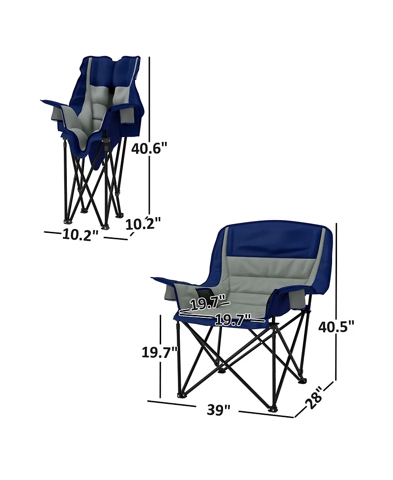 Mountaintop Padded Camping Chair for Adults, Portable Folding Camping Chair with Side Pockets, Cup Holders, Carry Bag