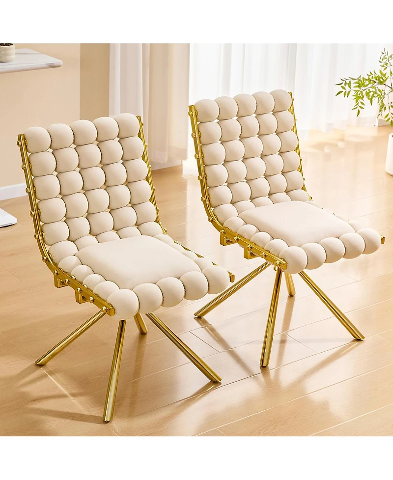 Streamdale Furniture Bubble Tufted Velvet Swivel Accent Chair with Metal Frame