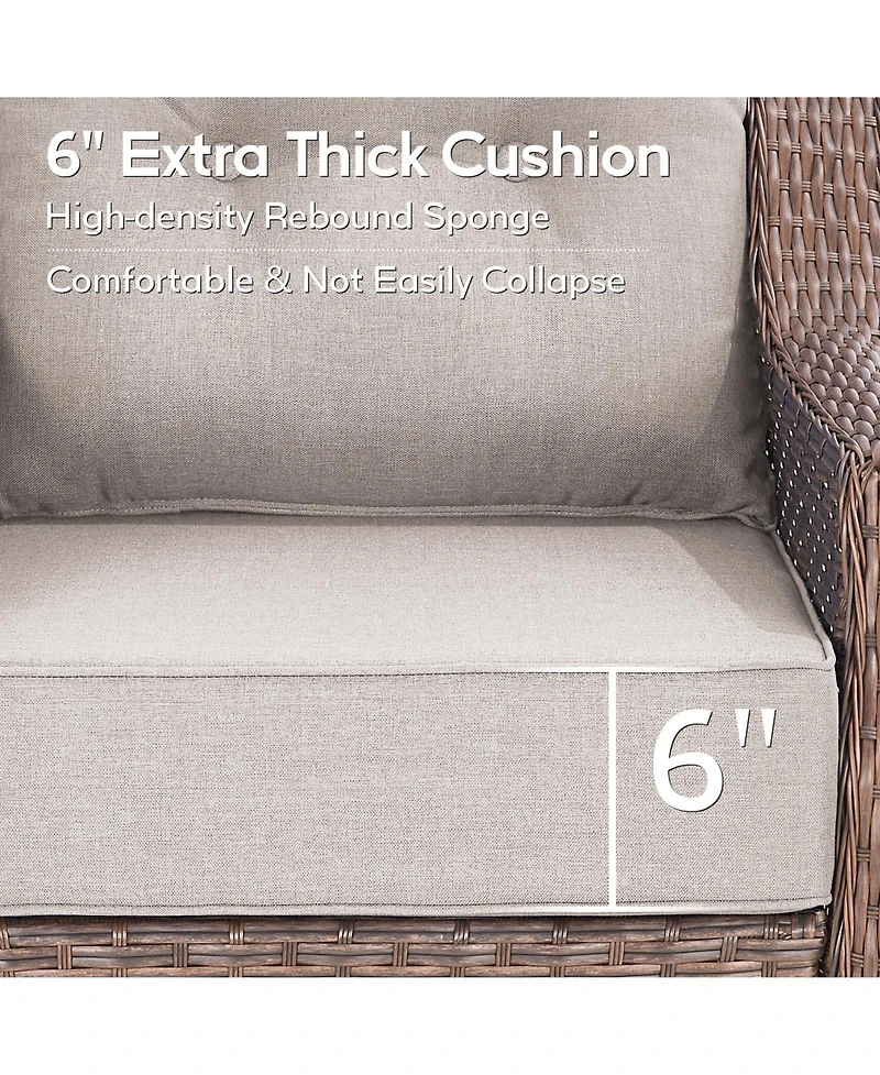 Pocassy Patio Furniture Set, 5Piece Outdoor Wicker Conversation Set with 6" Thick Cushions, Weather Resistant Olefin Fabric