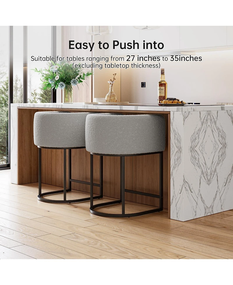 homfan Bar Stools Set of 2 – Modern Lambswool Upholstered Counter Height Chairs with Backrest and Arms, Sturdy Metal Frame for Kitchen Island