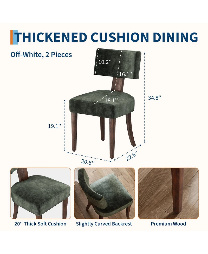 homfan Mid-Century Modern Dining Chairs Set of 2 Upholstered Style Inspired Chenille, Curved Backrest, Hardwood Frame, Farmhouse Accent