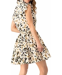 Ivonne Women's Abstract Animal Print Ruffle V-Neck Mini Dress