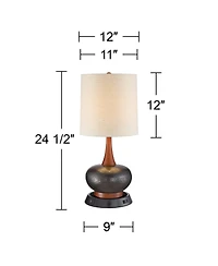 360 Lighting Andi Modern Mid Century Table Lamp 24 1/2" High Hammered with Dimmable Usb Workstation Base Shade for Bedroom Desk