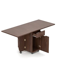 Mecale 3-in-1 Folding Drop-Leaf Dining Table with Drawers and Lockable Wheels