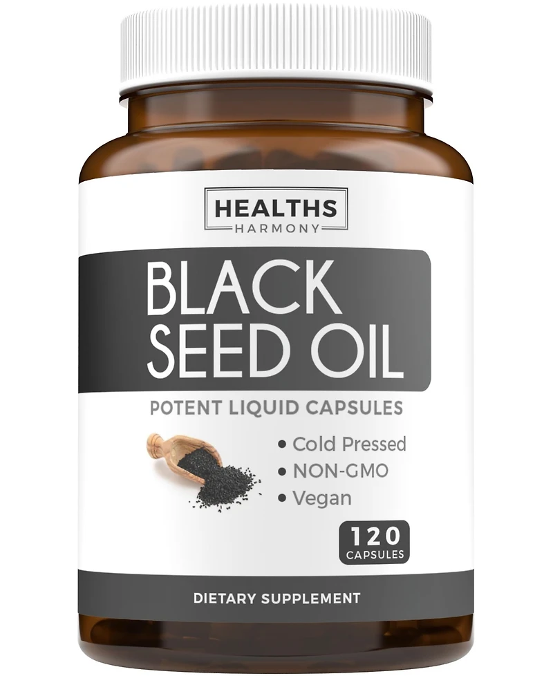 Healths Harmony Black Seed Oil Softgels with Nigella Sativa and Vitamin E, 500 mg Each, 120 Softgels