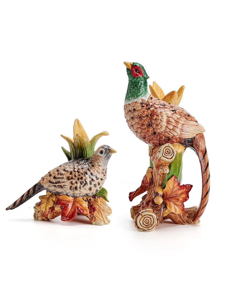 Fitz and Floyd Fall Harvest Pair of Pheasant Candleholders