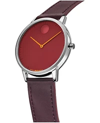 Movado Men's Face Swiss Quartz Dark Cherry Leather Watch 39mm