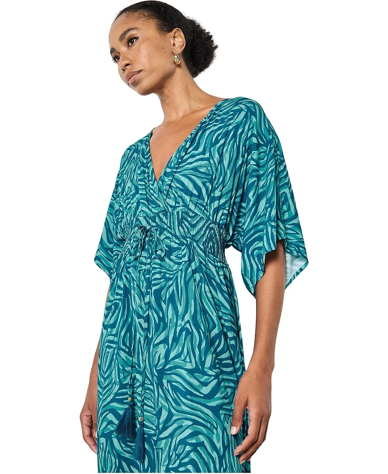 Apricot Women's Zebra-Print Smocked-Waist V-Neck Maxi Dress