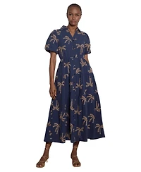 Apricot Women's Embroidered Puff-Sleeve Tiered Midi Dress