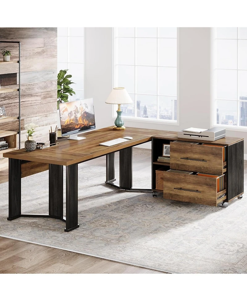 Tribesigns 70.86" L-Shaped Desk with File Cabinet
