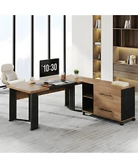 Tribesigns 70.86" L-Shaped Desk with File Cabinet