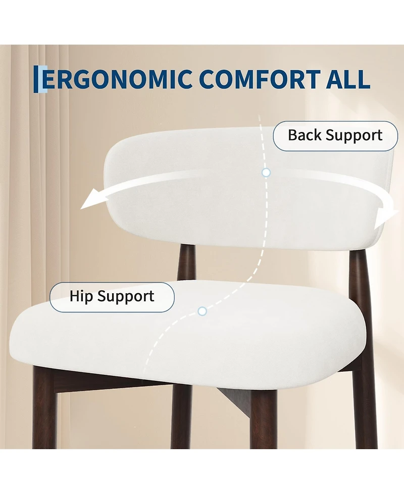 gaomon Set of 4 Upholstered Counter Height Bar Stools with Wood Legs and Curved Back, Linen Kitchen Island Chairs with Footrest