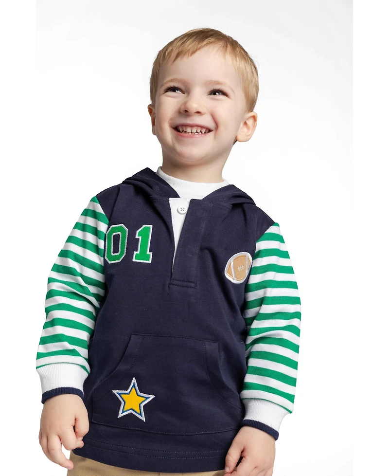 Florence Eiseman Toddler Boys 2T - 5 Hooded Knit Shirt With Varsity Football Motifs
