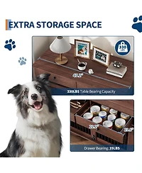 47" Large Dog Crate Fuderniture, Wooden Dog Kennel with 2 Storage Drawers, Removable Divider and Sliding Door, Heavy Duty Pet Cage for Breeds