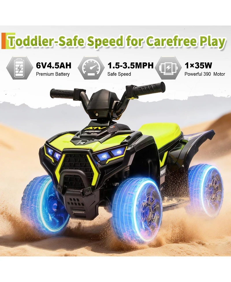 23.6 x 14.6 in Kids Electric Atv Ride On Car, 6V Battery Powered Quad for Toddlers, Outdoor Ride On Toy
