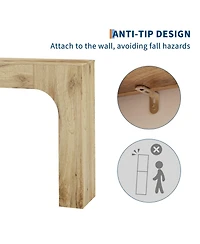 Farmhouse Narrow Console Table with Arched Base, Slim Wood Sofa Table in Oak Finish for Entryway Behind Couch Hallway Living Room