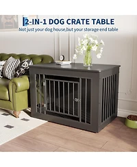 38.2 Inch 2-in-1 Iron and Wood Dog Crate Furniture, Farmhouse Pet Kennel, Works as Side Table, Slide Lock and Flat Top for Pets of Different Sizes