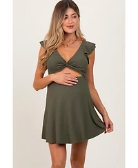 Pinkblush Women's Olive Ribbed Ruffle Twist Front Swim Dress