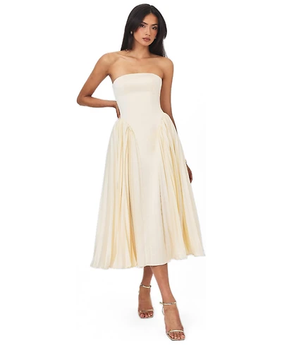 Miss Circle Women's Marnie Butter Yellow Pleated Satin Midi Dress
