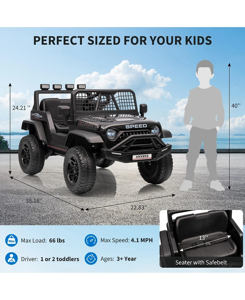 38 x 24 in Kids 12V Ride On Car with Remote Control, Off-Road Electric Suv Toy for Ages 3-6, Dual Drive Outdoor Battery Car