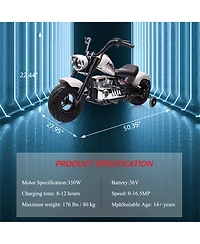 50-Inch Kids Electric Ride On Motorcycle, 36V 350W Brushless Motor, 22 Mph Max Speed, Outdoor Riding Toy for Boys and Girls, White, Ages 8-12