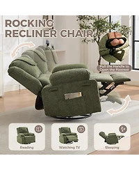 Oversized 360degree(s) Swivel Rocking Recliner Chair Deep Seat | High Back Heat and Vibration Massage Side Pocket Single Sofa for Living Room, Bedroom