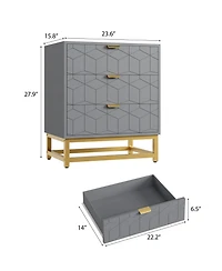 Dresser for Bedroom, 3 Drawer Dresser with Metal Legs, Wood Dressers Chest Organizer with Wide Storage, Modern Chest of Drawers for Bedroom, Hallway