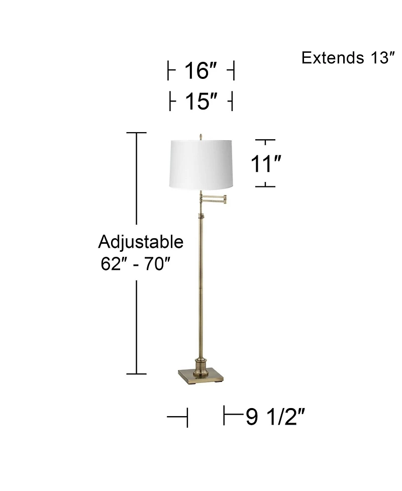 360 Lighting Swing Arm Floor Lamp 70" Tall Antique Brass White Mica Paper Drum Shade for Living Room Reading Bedroom