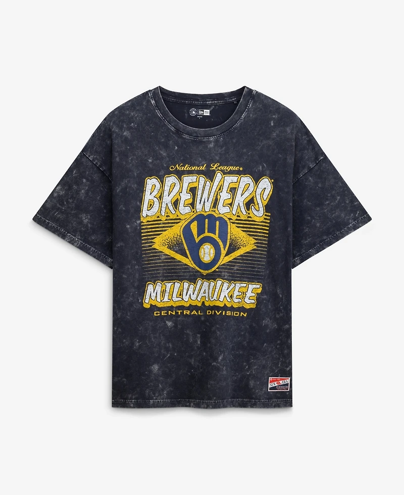 New Era Women's Navy Milwaukee Brewers Mineral Wash Oversized T-Shirt