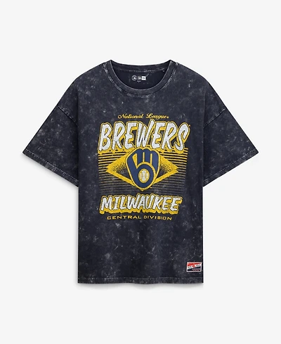 New Era Women's Navy Milwaukee Brewers Mineral Wash Oversized T-Shirt