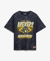 New Era Women's Navy Milwaukee Brewers Mineral Wash Oversized T-Shirt
