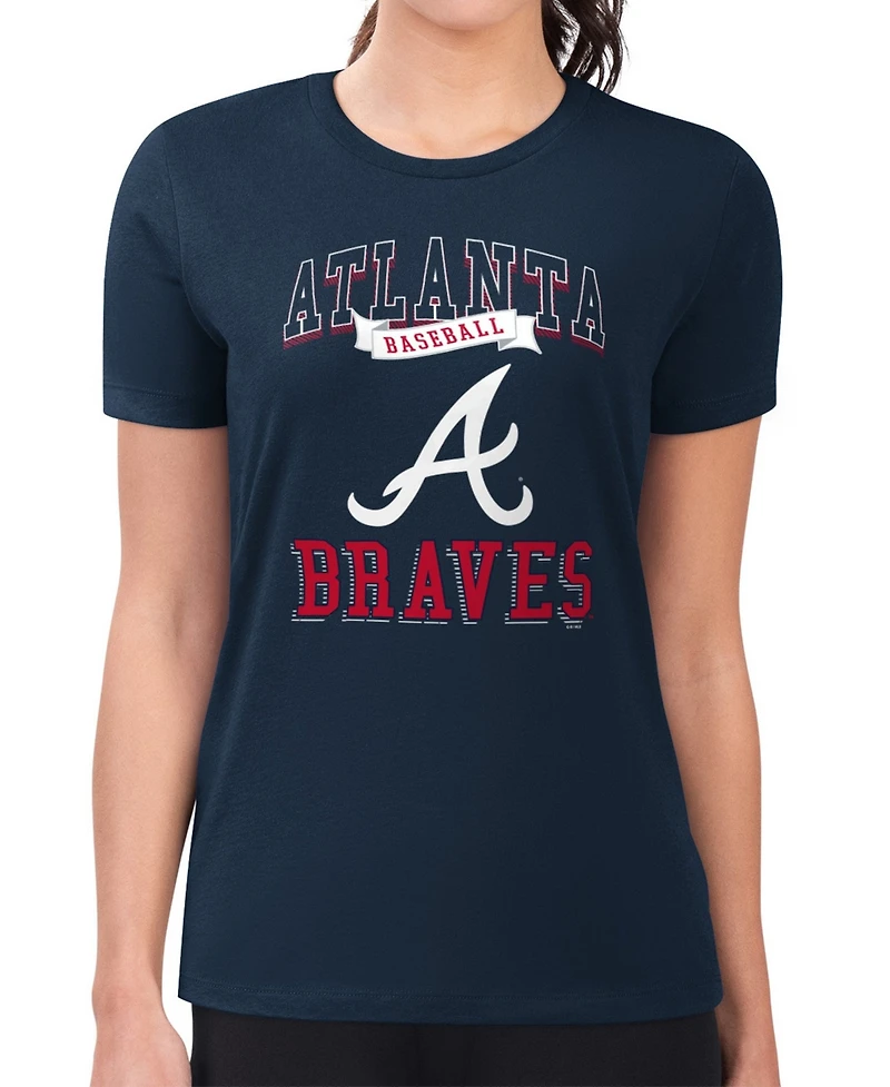 G-iii 4Her by Carl Banks Women's Navy Atlanta Braves Super-Slim Fit Lightweight Team Logo Graphic T-Shirt