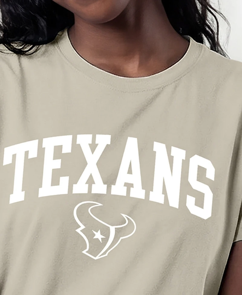 Champion Women's Houston Texans Cocoa Butter Crewneck Screen-Print Graphics T-Shirt