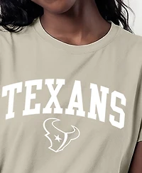 Champion Women's Houston Texans Cocoa Butter Crewneck Screen-Print Graphics T-Shirt