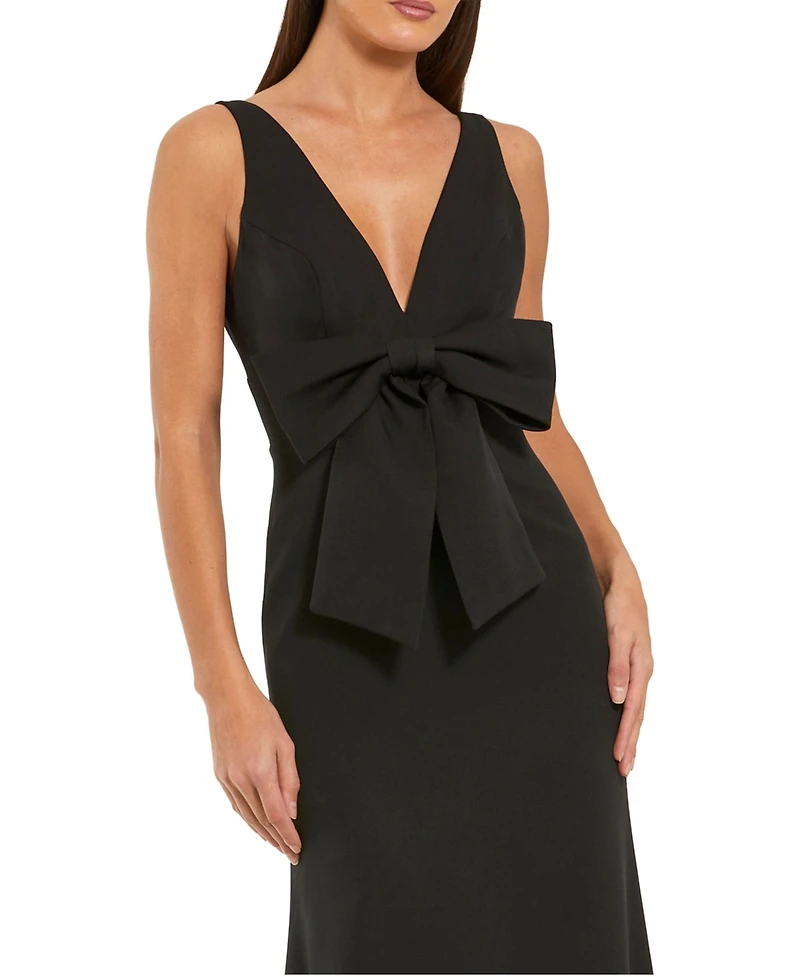 Mac Duggal Women's Crepe Sleeveless V Neck Column Dress With Bow