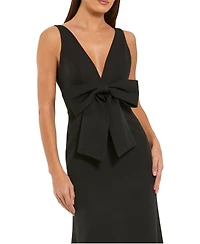 Mac Duggal Women's Crepe Sleeveless V Neck Column Dress With Bow