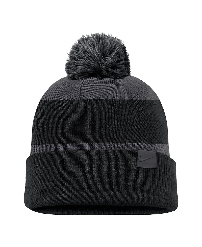 Nike Men's Black LA28 Summer Olympics Script Peak Stripe Cuffed Knit Hat with Pom