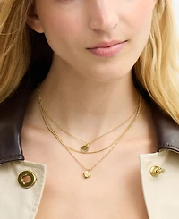 Coach Gold Heritage Coin Heart Charm Layered Necklace