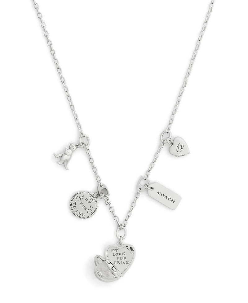 Coach Silver Heritage Charm Bib Necklace