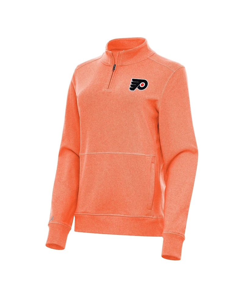 Antigua Women's Heather Orange Philadelphia Flyers Crush Quarter-Zip Fleece Sweatshirt