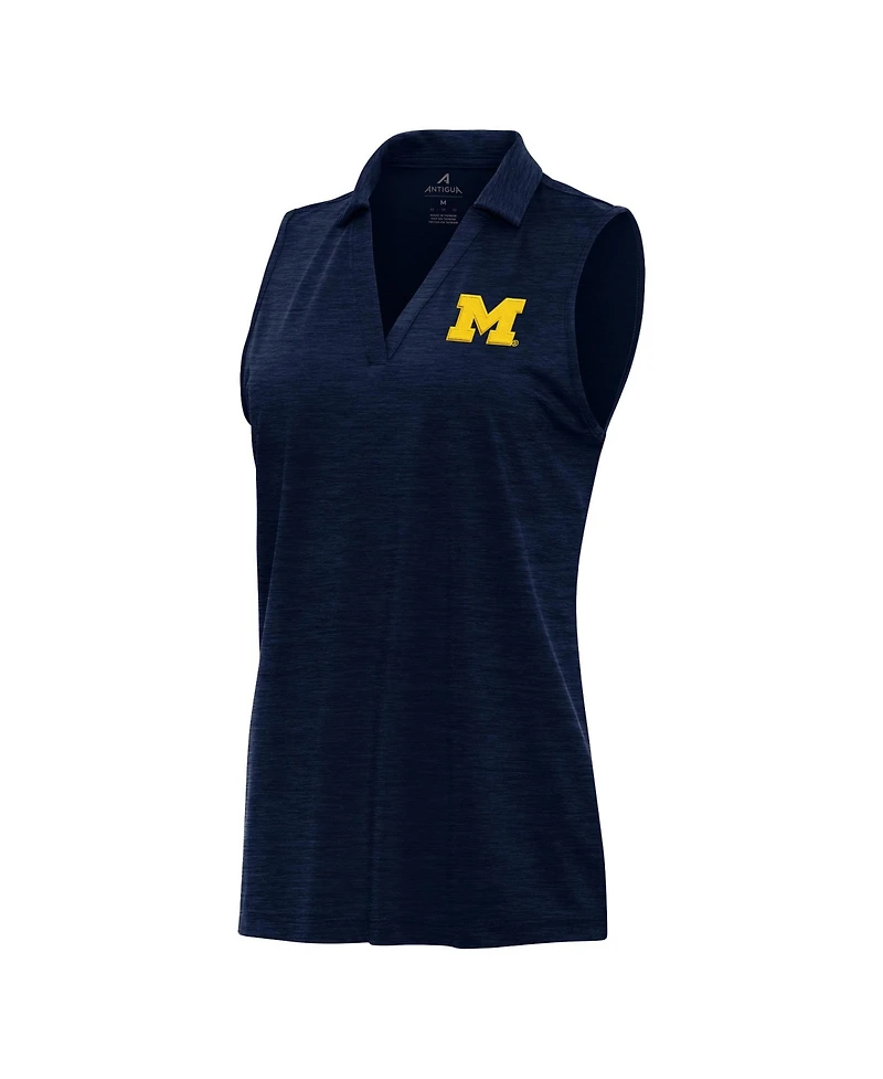 Antigua Women's Heather Navy Michigan Wolverines Layout Sleeveless V-Neck Polo Shirt