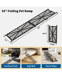 63 x 17 in Dog Ramp for Car Suv Truck, Foldable Non-Slip Steel Frame Pet Ramp for Large Dogs, Vehicle Access Ramp for Cars Stairs