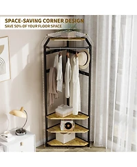 Corner Hall Tree Coat Rack with Shoe Bench, 12 Hooks and Hanging Rod, Space-Saving Storage Organizer for Entryway Bedroom Living Room