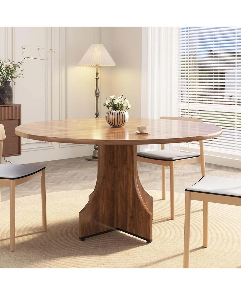 47" Round Dining Table for 4-6, Engineered Wood Kitchen Table with X-Shaped Stable Pedestal Base, Sleek Black Finish, for Dining Room and Apartment