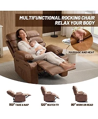 Oversized Manual Pu Leather Recliner Chair with Massage and Heating Function, Thickened Sponge Cushioned Single Lounge Sofa for Indoor Use