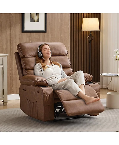 Oversized Manual Pu Leather Recliner Chair with Massage and Heating Function, Thickened Sponge Cushioned Single Lounge Sofa for Indoor Use