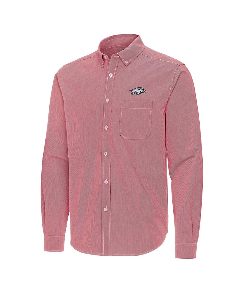 Antigua Men's Cardinal Arkansas Razorbacks Porter Woven Tri-Blend Long sleeves Button-Down Shirt
