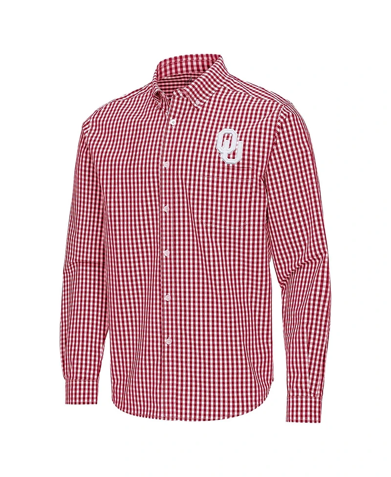 Antigua Men's Crimson Oklahoma Sooners Ellis Woven Tri-Blend Long sleeves Button-Down Shirt