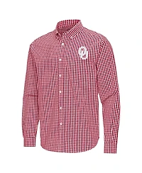 Antigua Men's Crimson Oklahoma Sooners Ellis Woven Tri-Blend Long sleeves Button-Down Shirt
